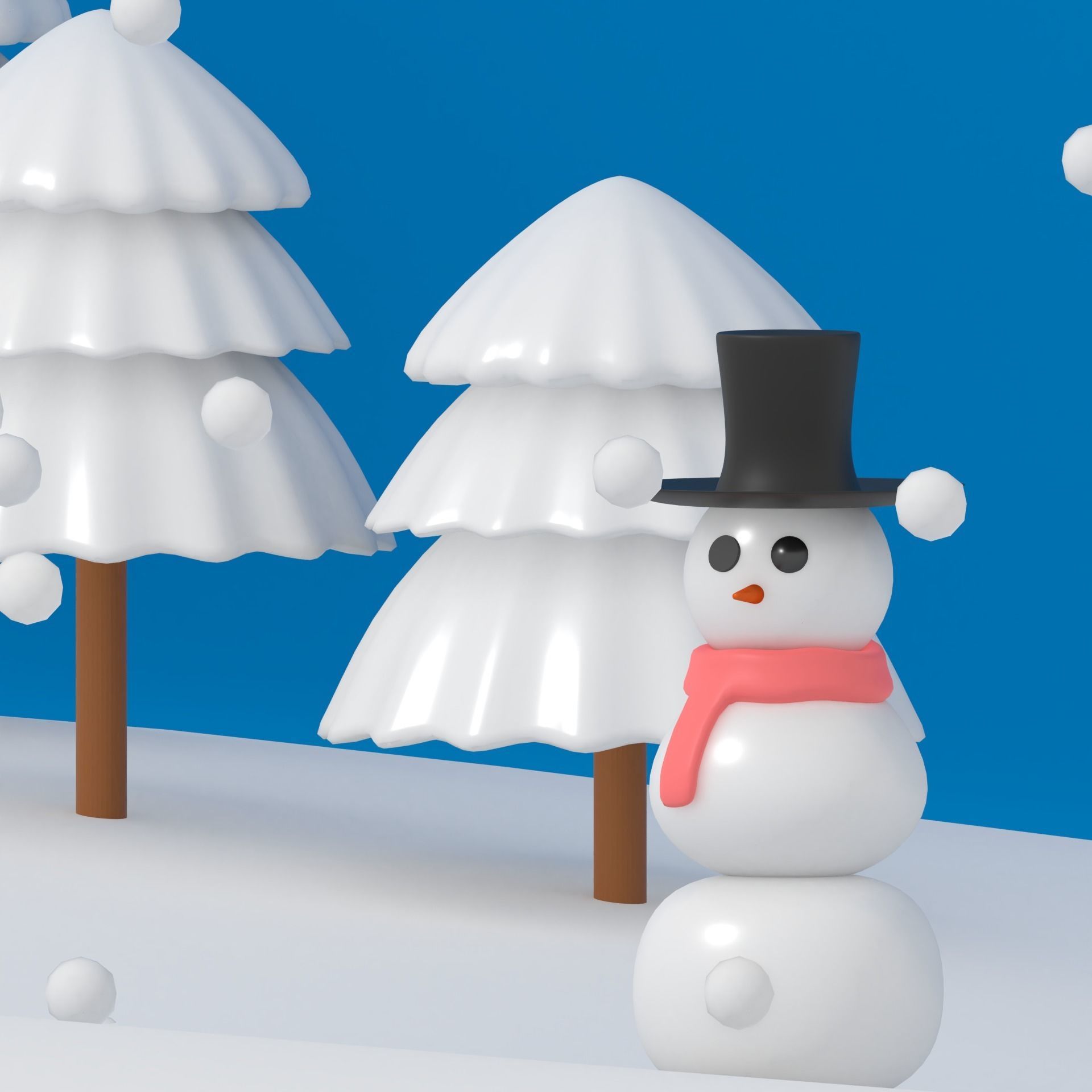 Cartoon Snowman Low-poly 3D model_10