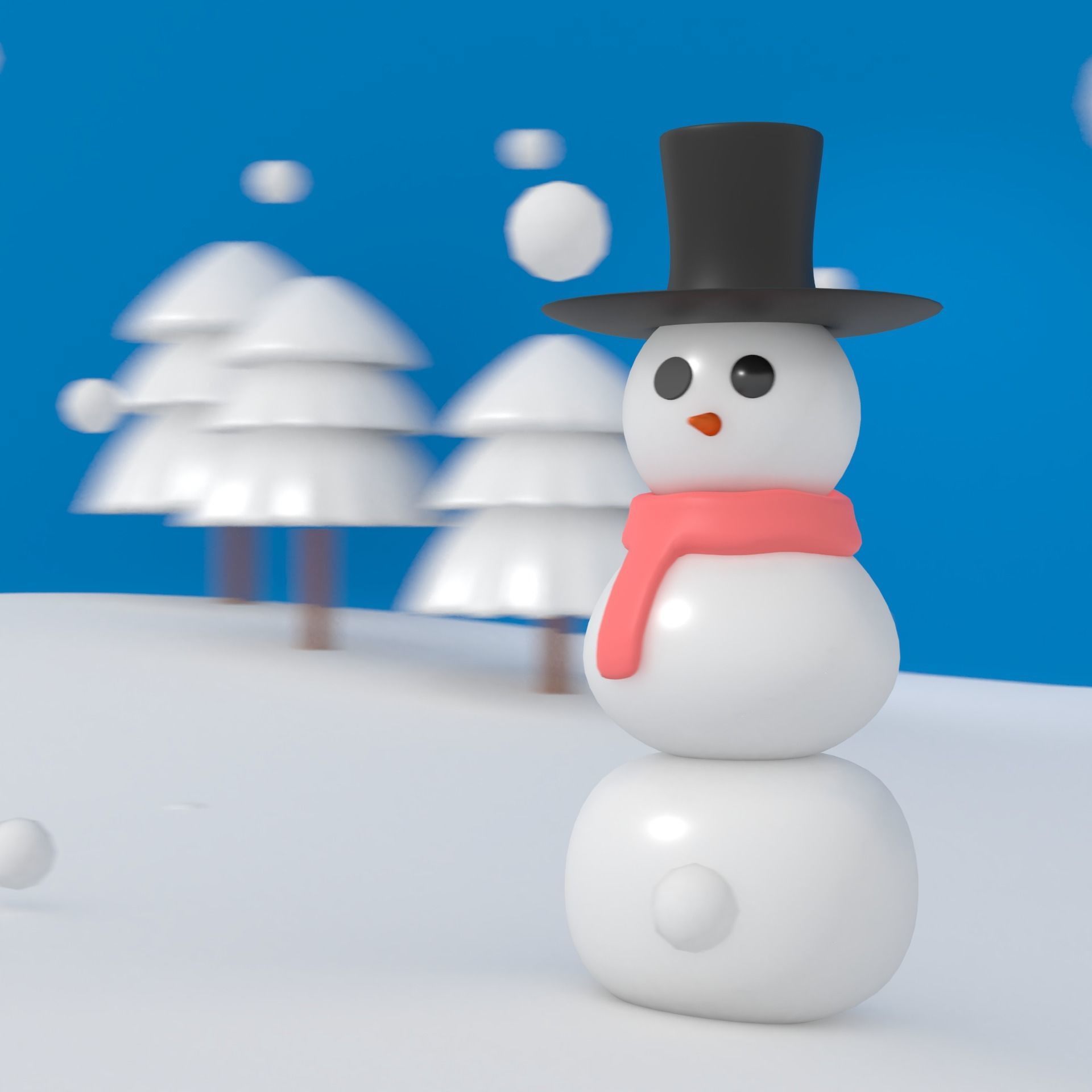 Cartoon Snowman Low-poly 3D model_1
