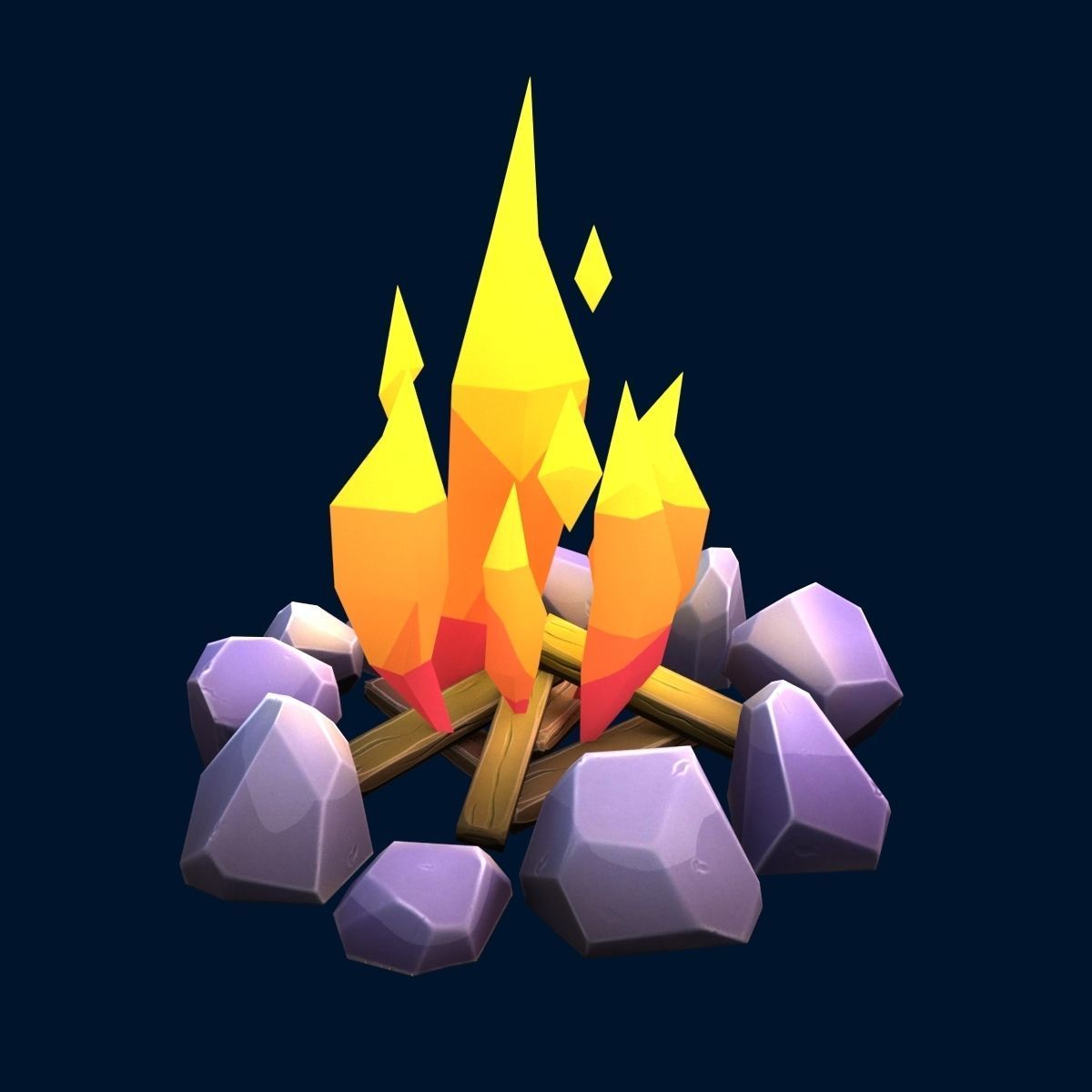 Stylized set island with palm trees and campfire Low-poly 3D model_14