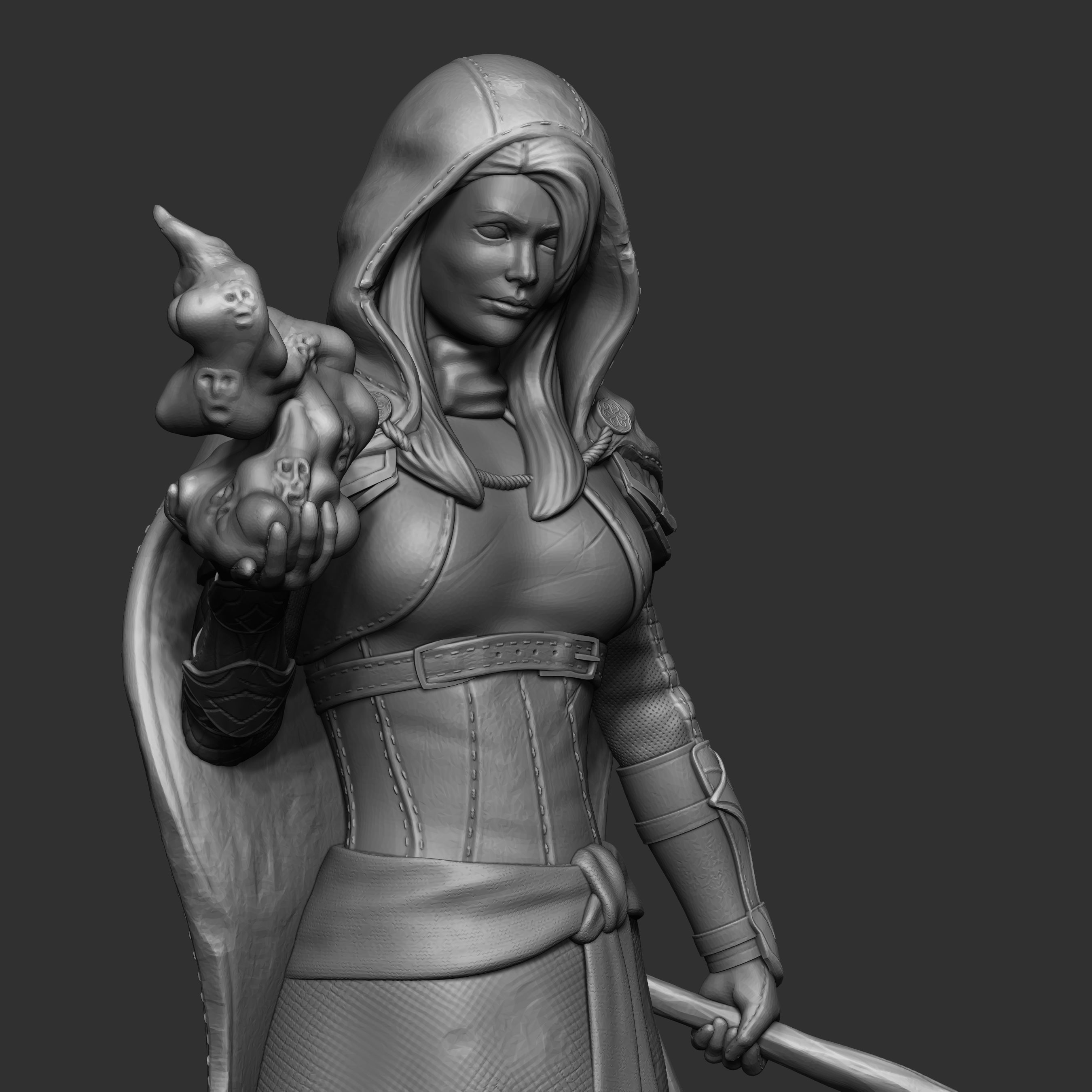 Witch miniature 75mm scale 3D print model_5