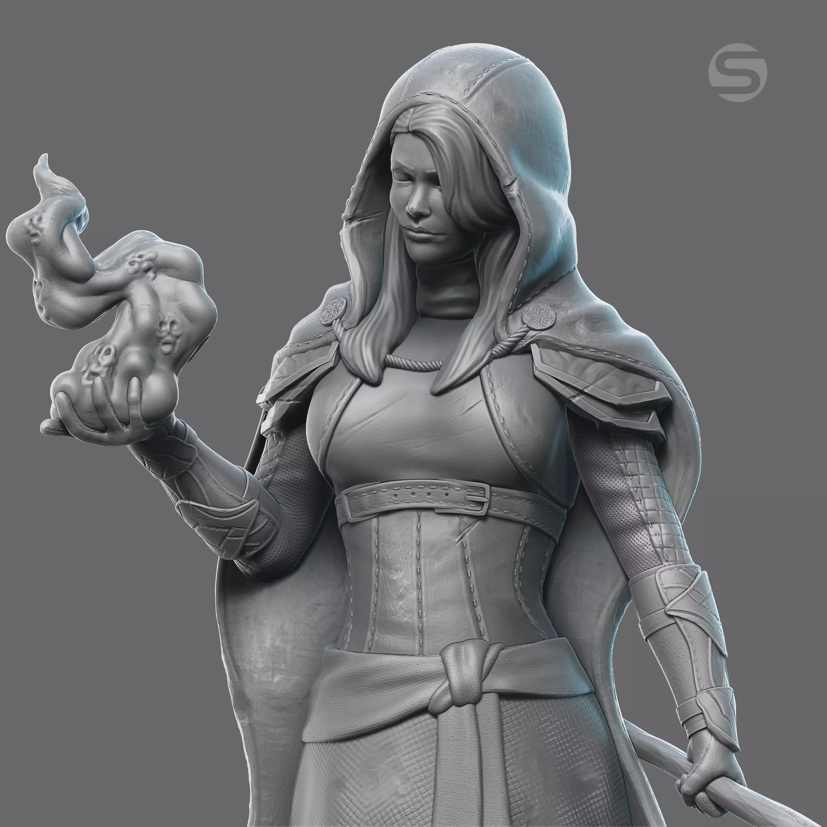 Witch miniature 75mm scale 3D print model_0