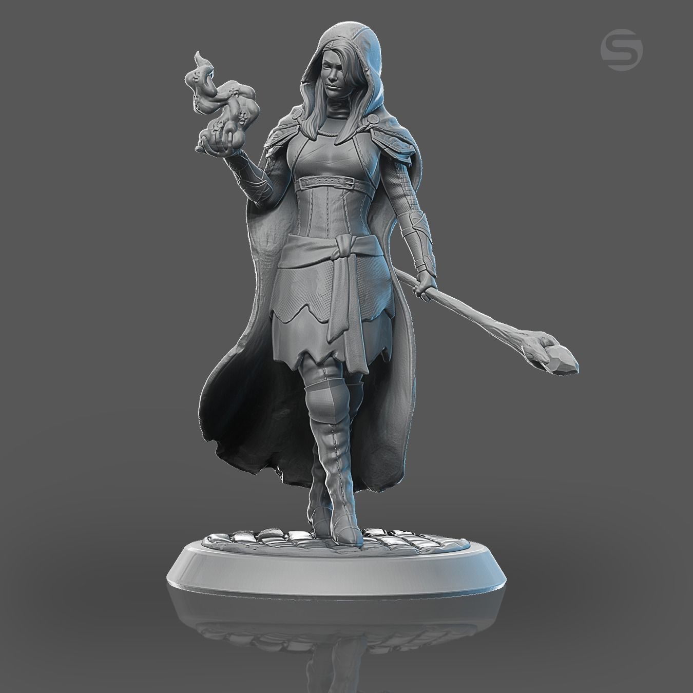 Witch miniature 75mm scale 3D print model_2