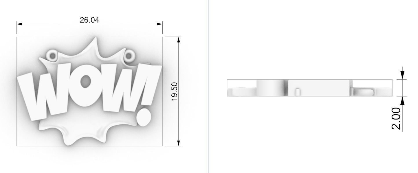 Comic style pendant WOW 3D print model 3D print model_1