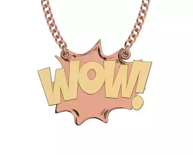 Comic style pendant WOW 3D print model 3D print model