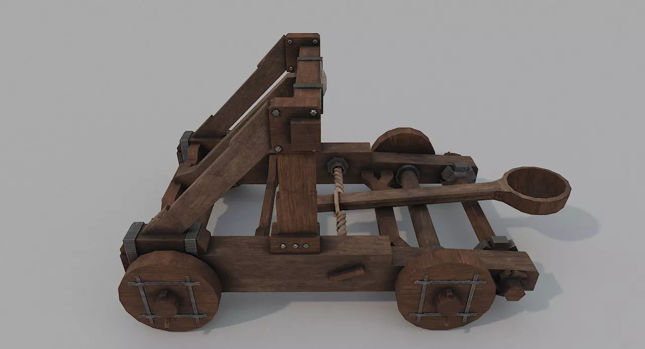 Catapult wooden Low-poly 3D model_0
