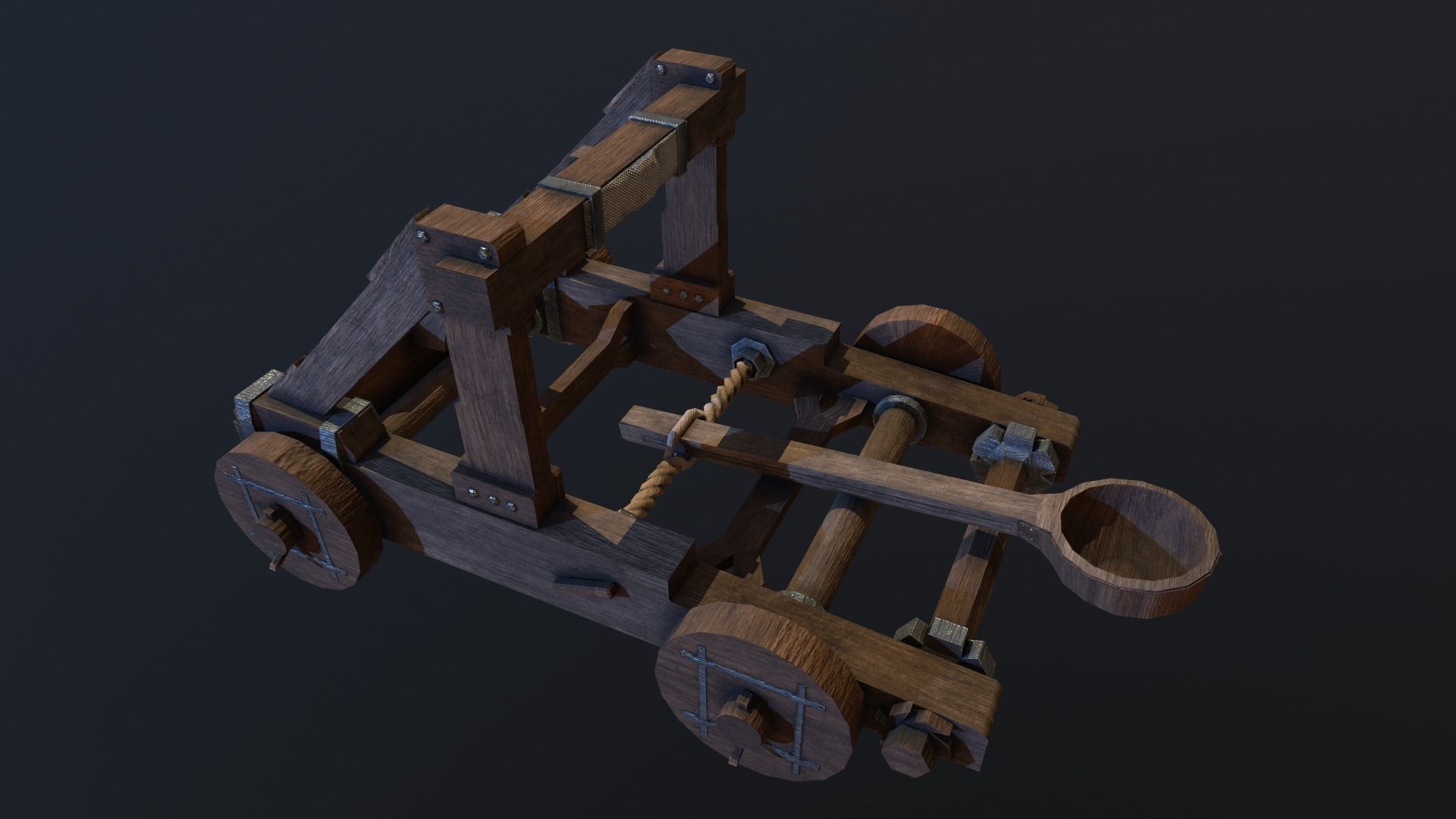 Catapult wooden Low-poly 3D model_7