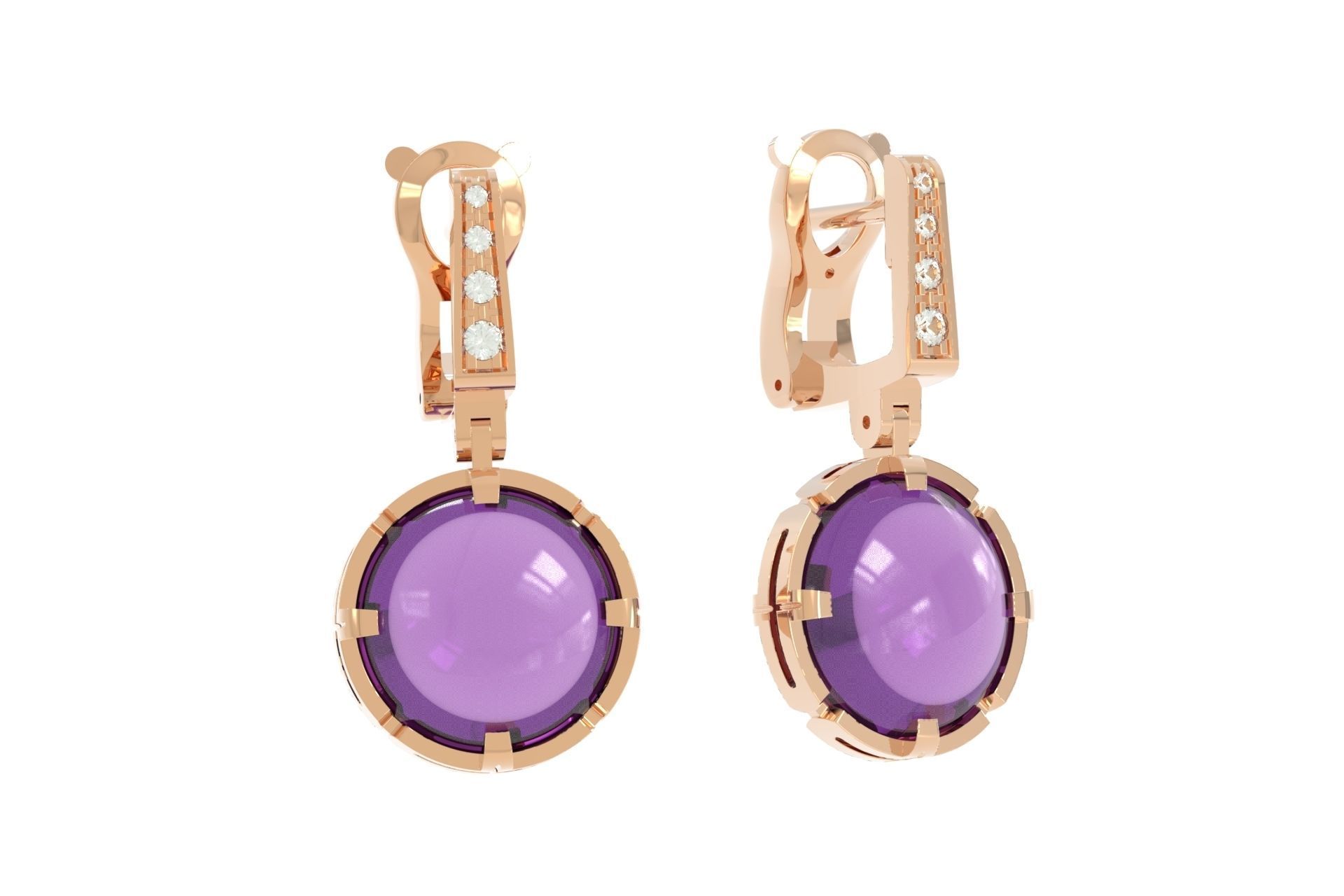 earrings with large stone 3D print model_8