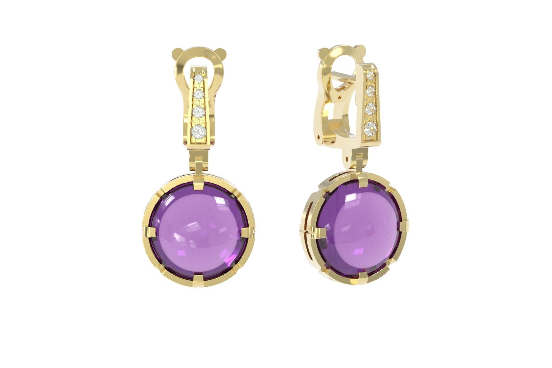 earrings with large stone 3D print model_1