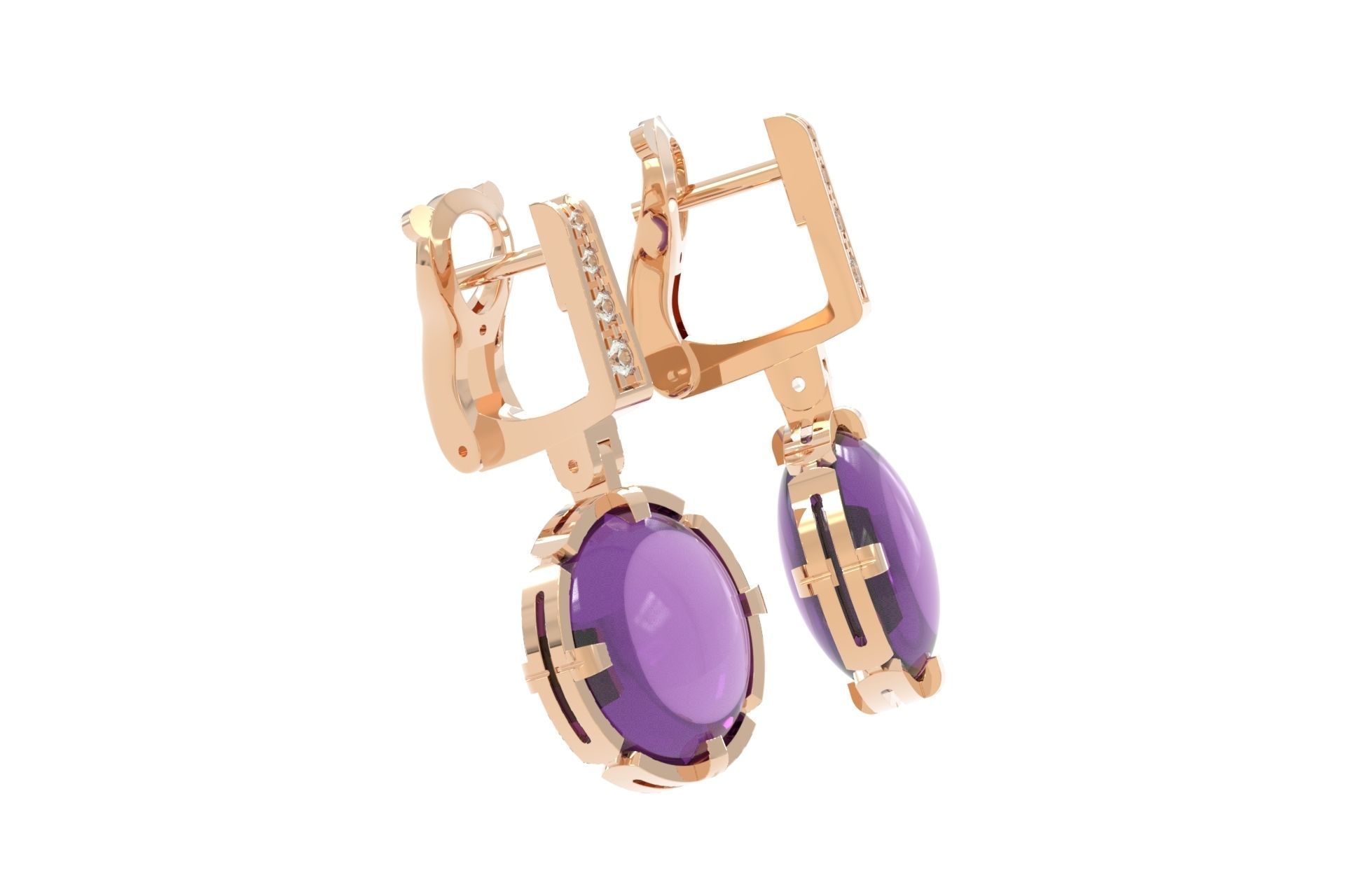 earrings with large stone 3D print model_11