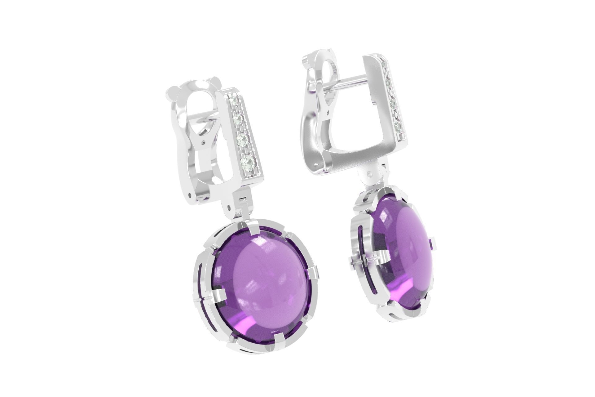 earrings with large stone 3D print model_6