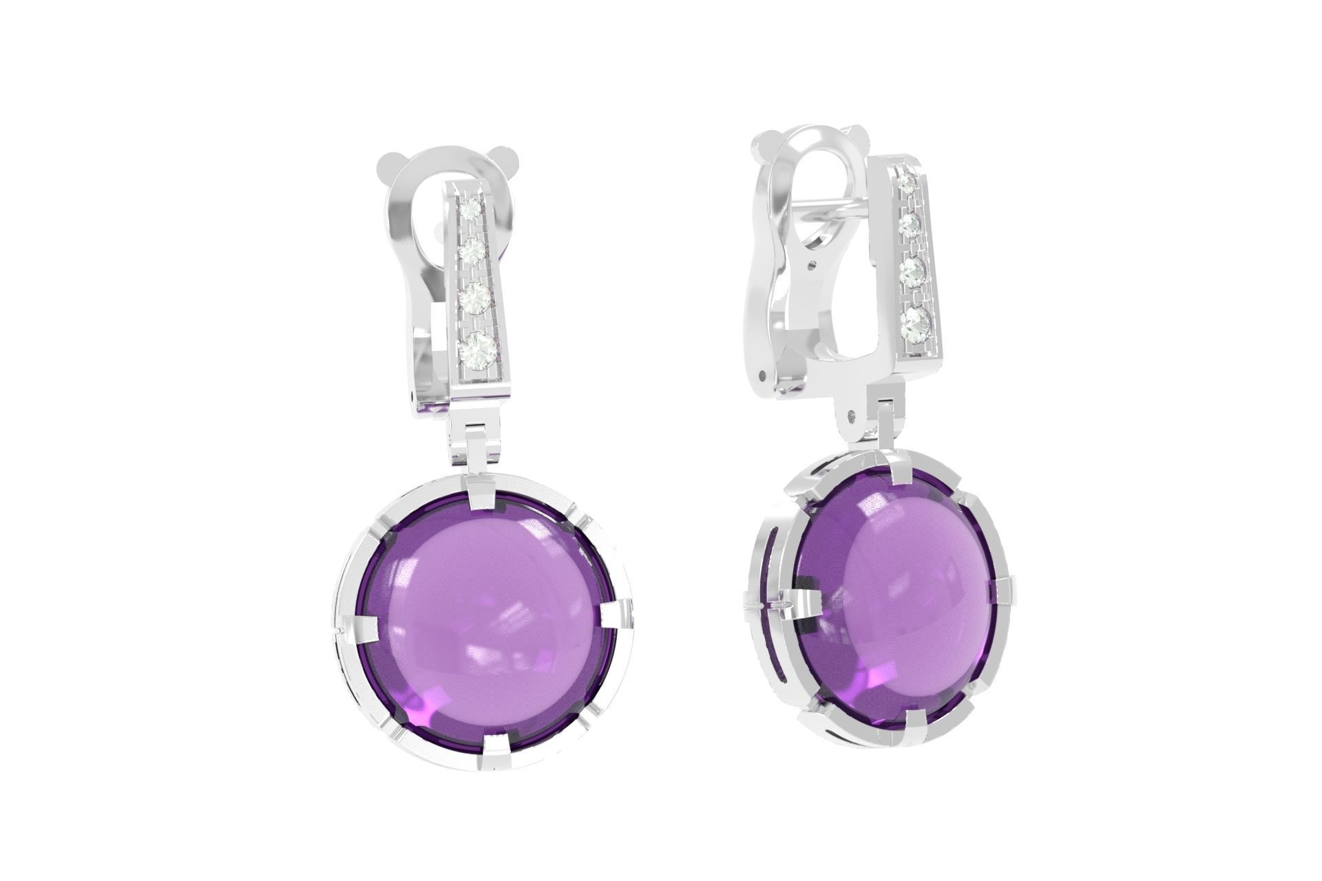 earrings with large stone 3D print model_4