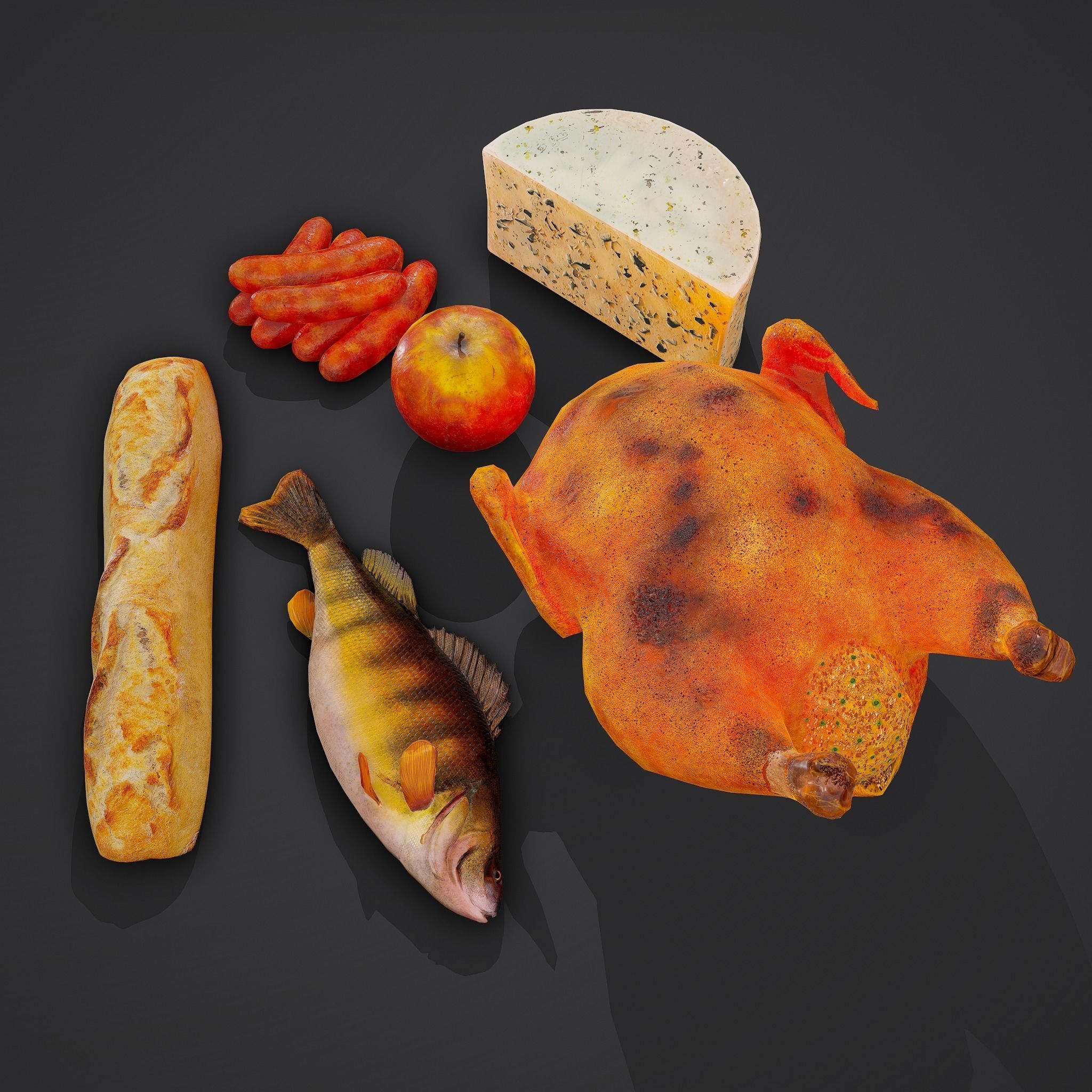 6 Medieval Food Props 3D Model Collection_9