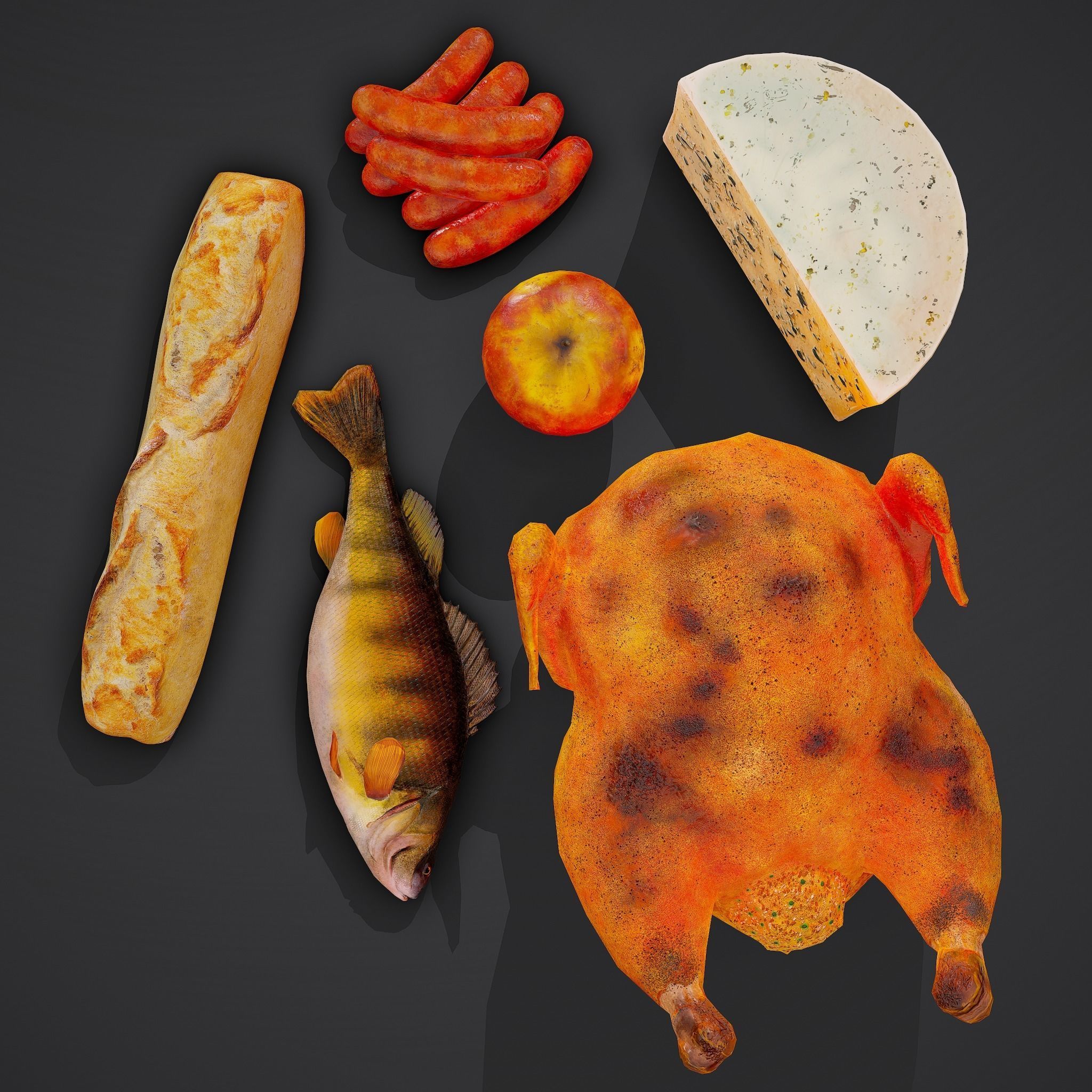 6 Medieval Food Props 3D Model Collection_12