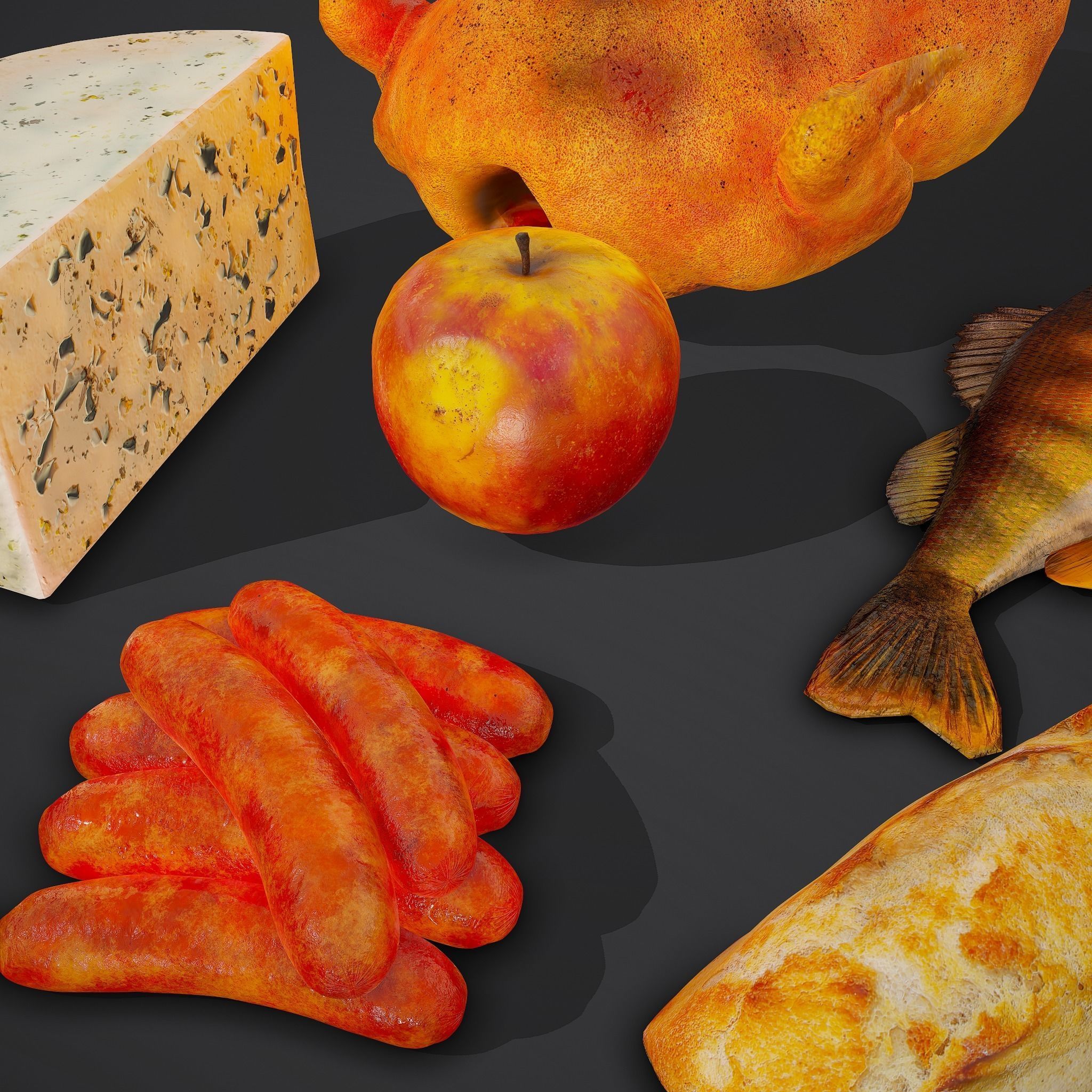 6 Medieval Food Props 3D Model Collection_18