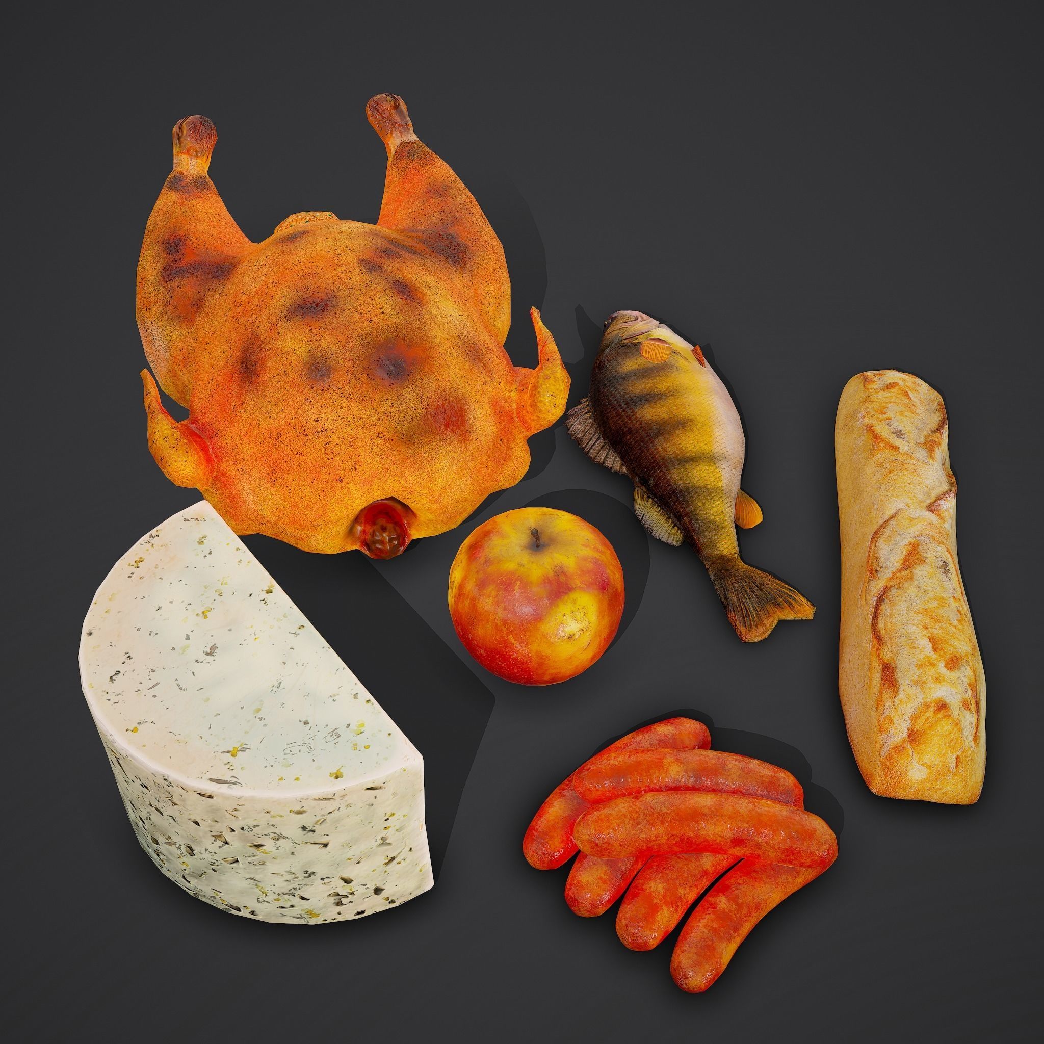6 Medieval Food Props 3D Model Collection_10