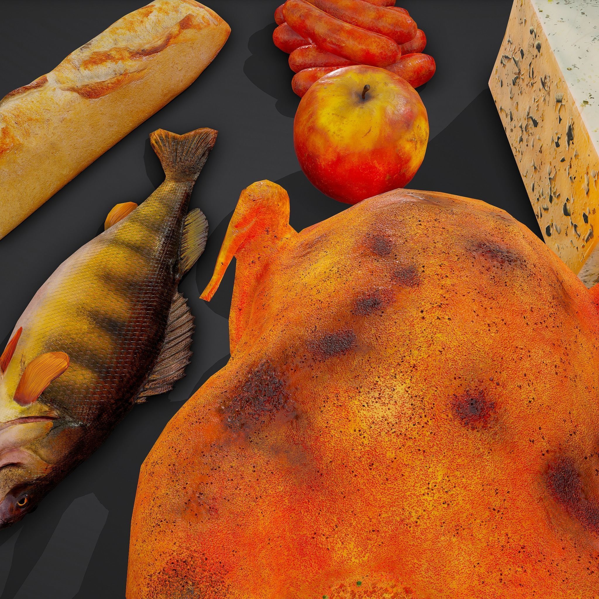 6 Medieval Food Props 3D Model Collection_17