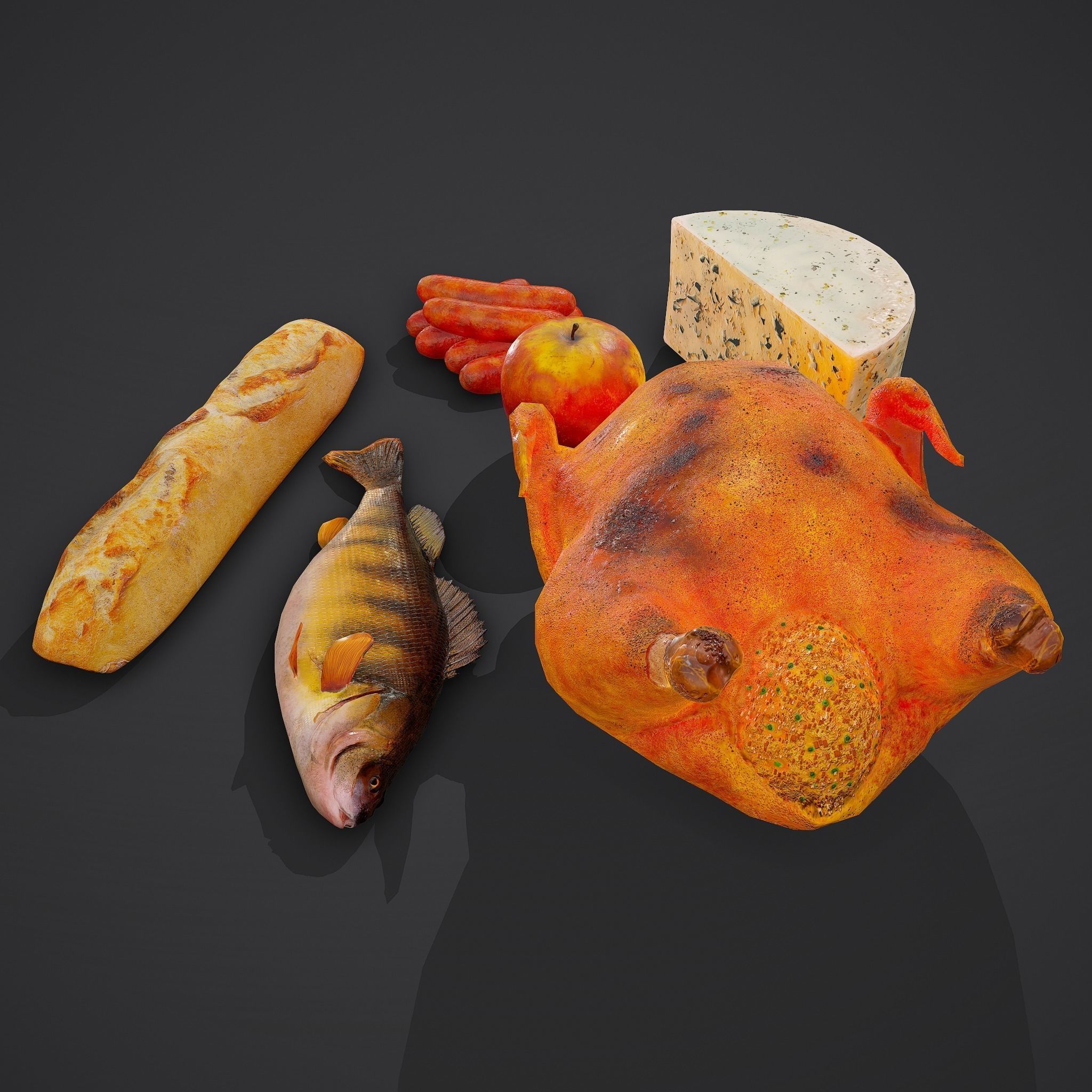 6 Medieval Food Props 3D Model Collection_11