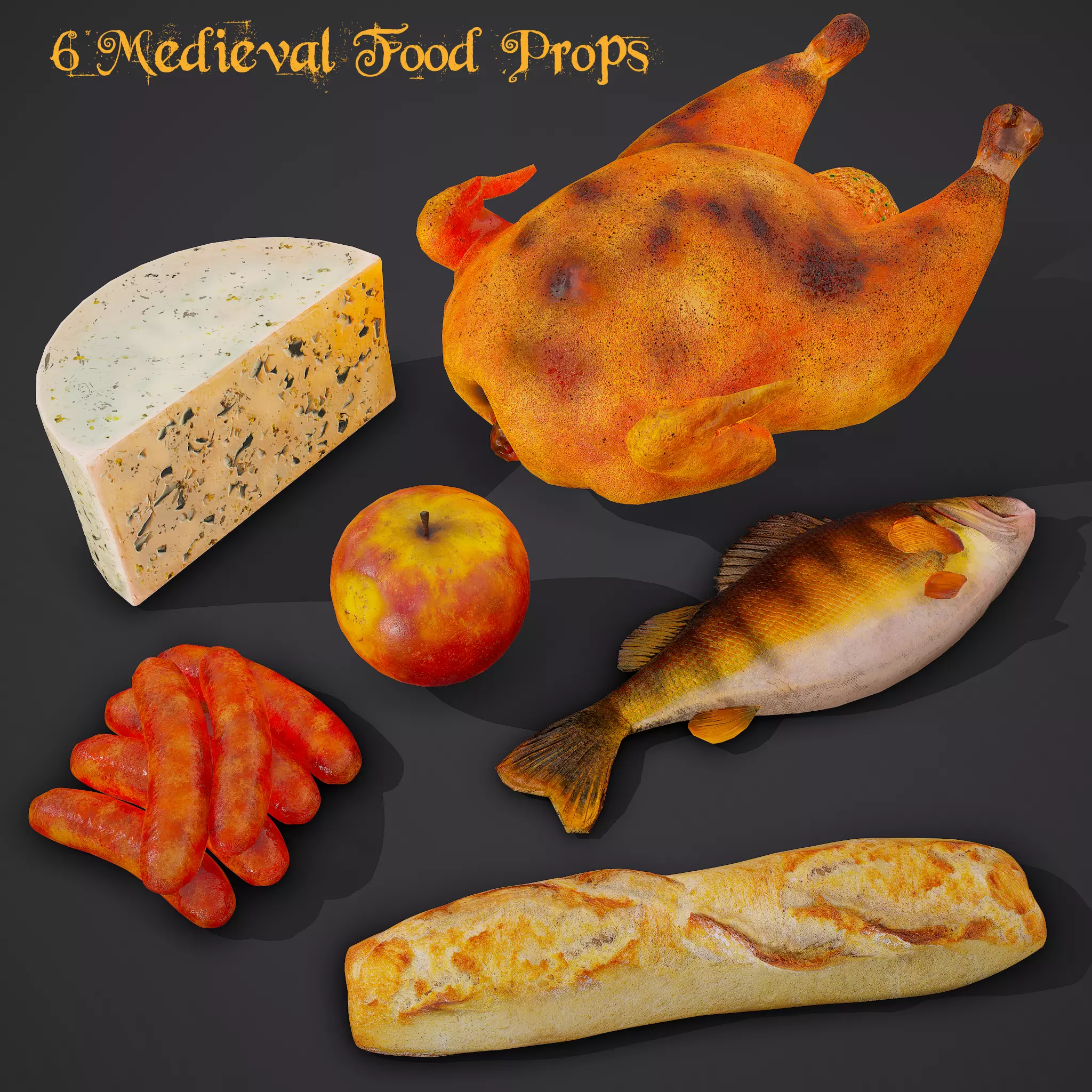6 Medieval Food Props 3D Model Collection_0