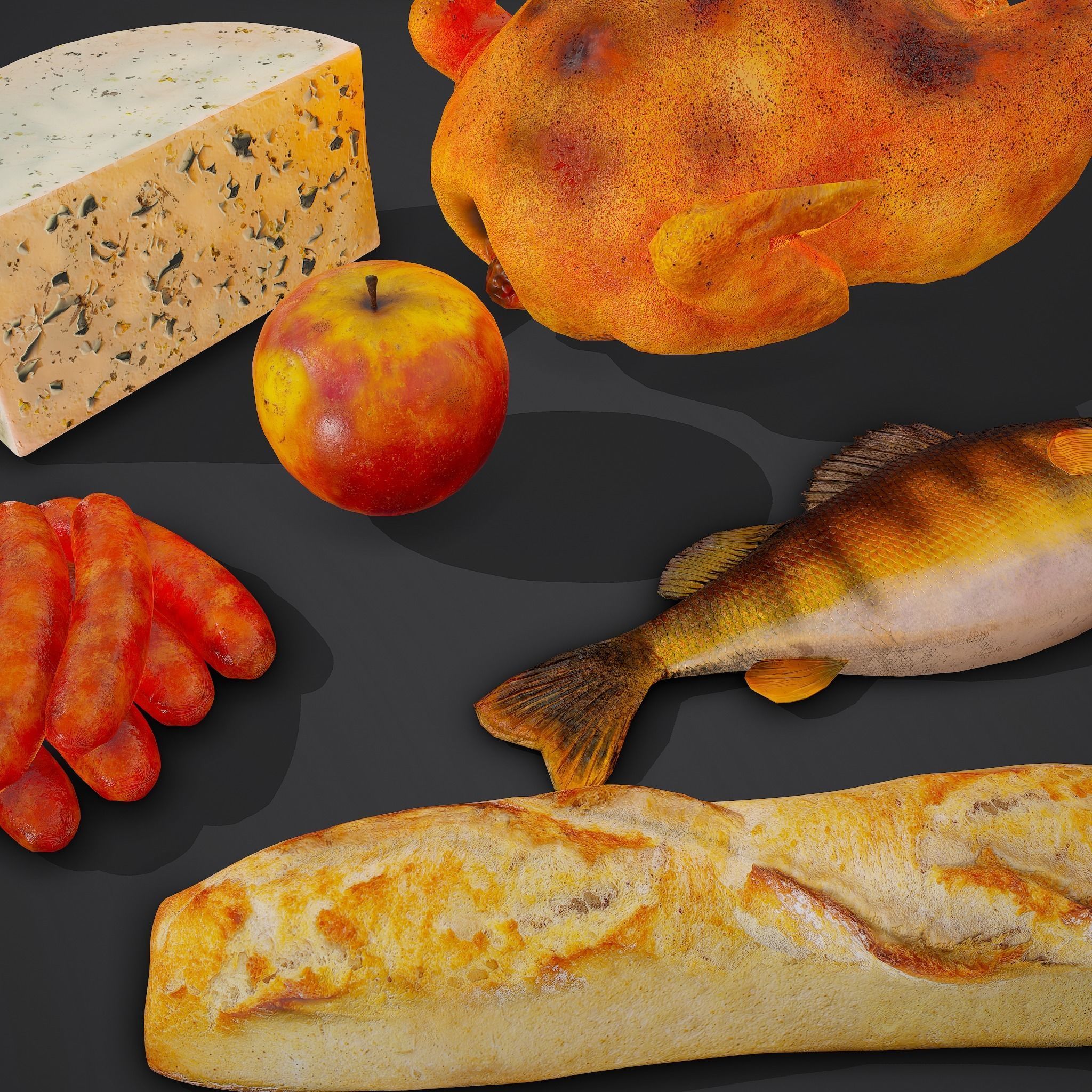 6 Medieval Food Props 3D Model Collection_15