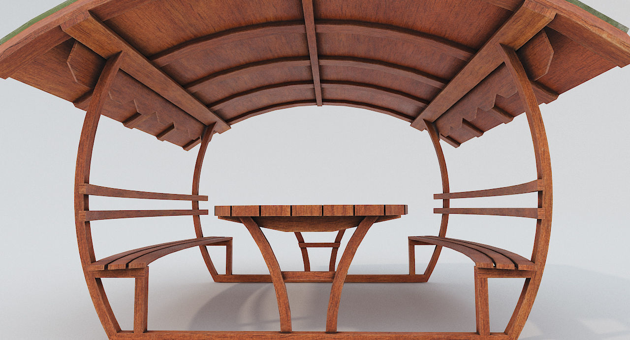 Wooden Pergola PBR Low-poly 3D model_1