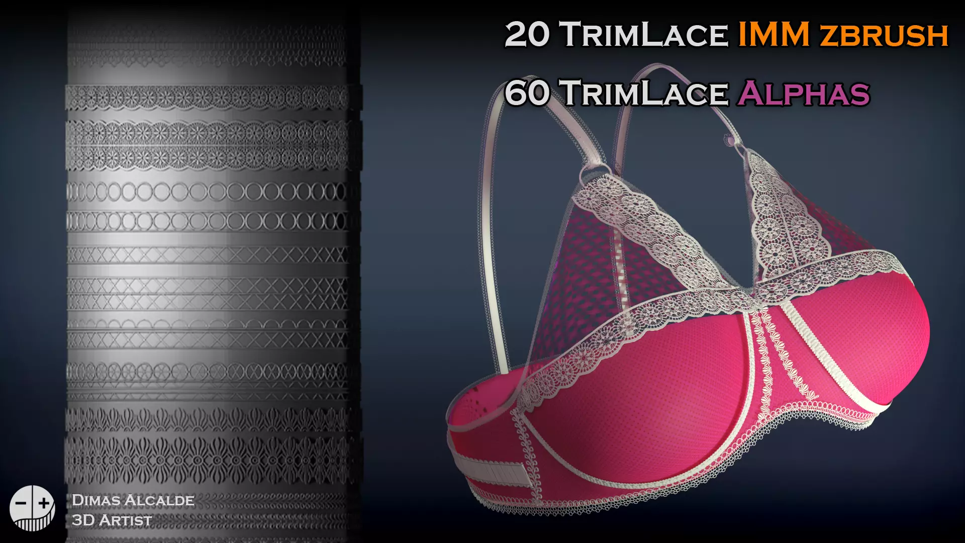 Trim Lace IMM Curve Brush Pack for ZBrush Low-poly 3D model