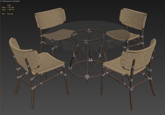 Mcguire Hanalei chair Gondola table set 3D model 2