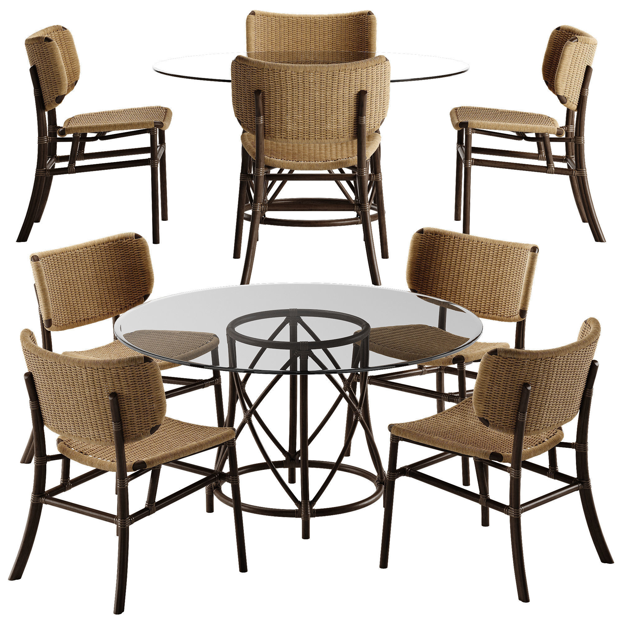 Mcguire Hanalei chair Gondola table set 3D model_2