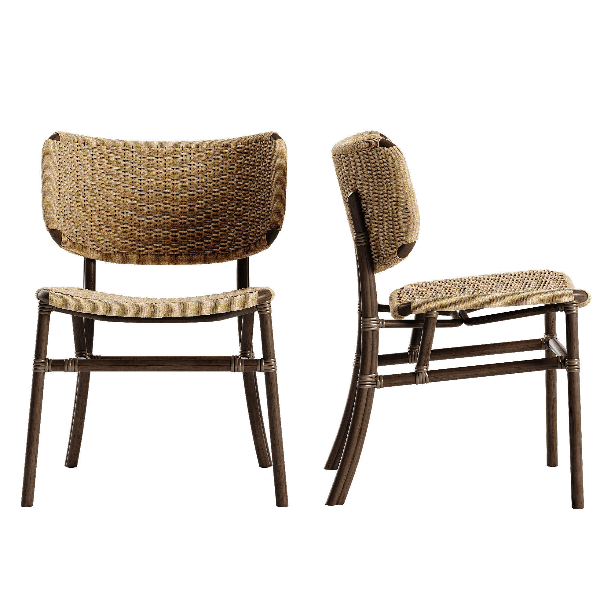 Mcguire Hanalei chair Gondola table set 3D model_5