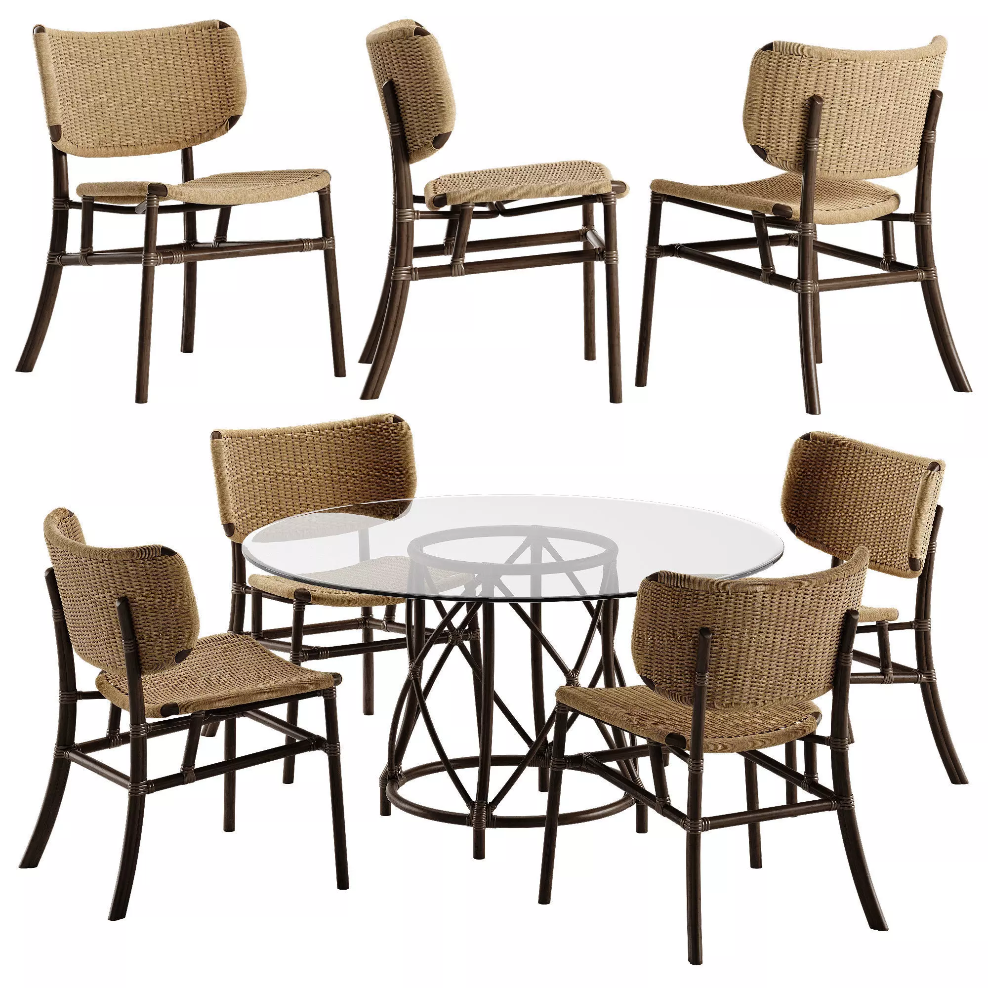 Mcguire Hanalei chair Gondola table set 3D model_0