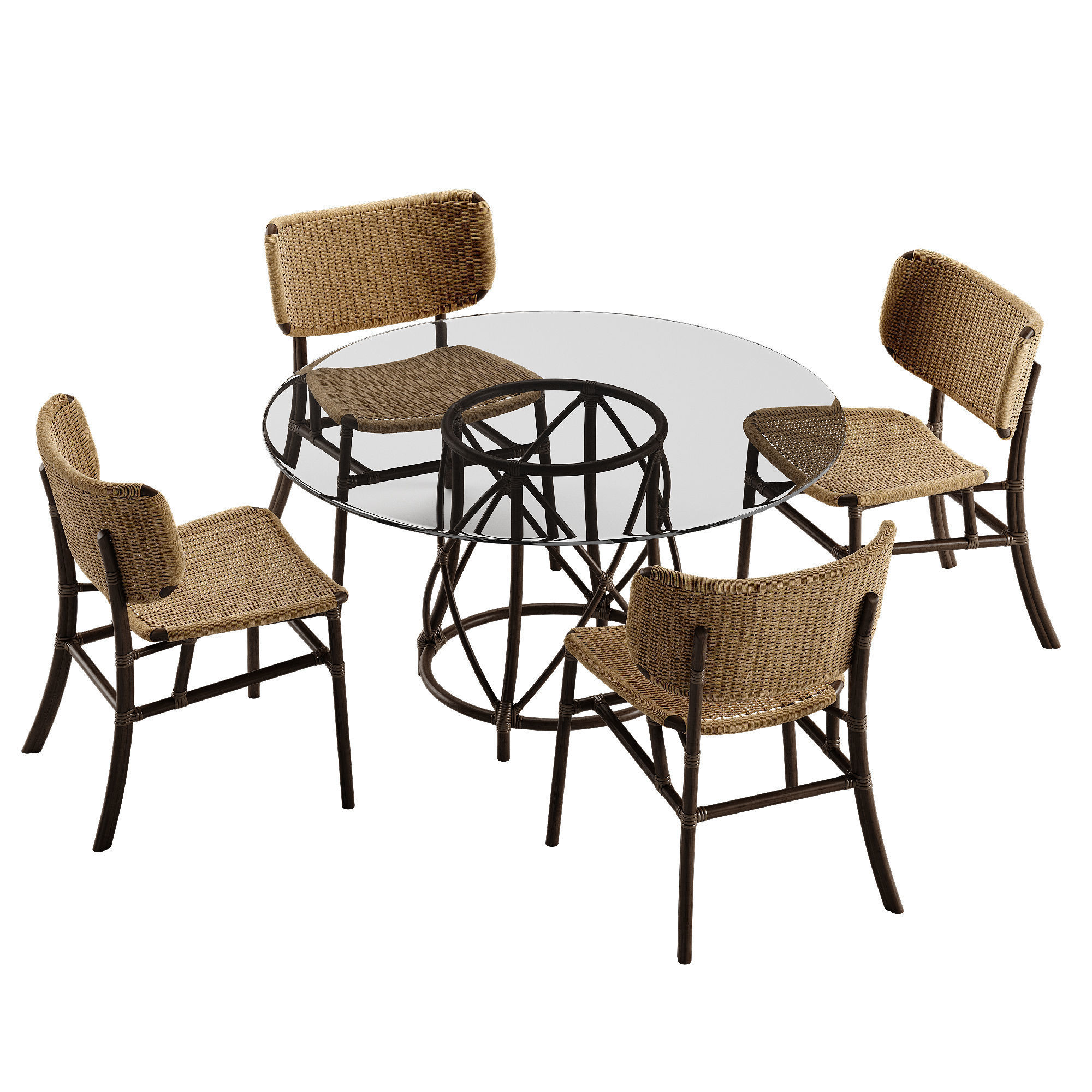 Mcguire Hanalei chair Gondola table set 3D model_3