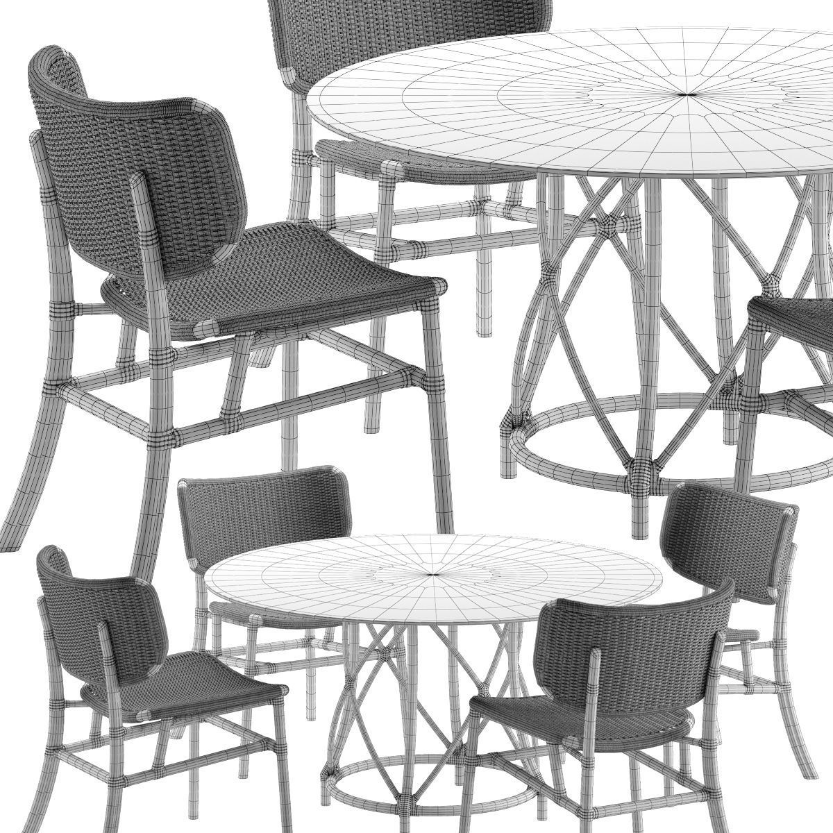 Mcguire Hanalei chair Gondola table set 3D model_6