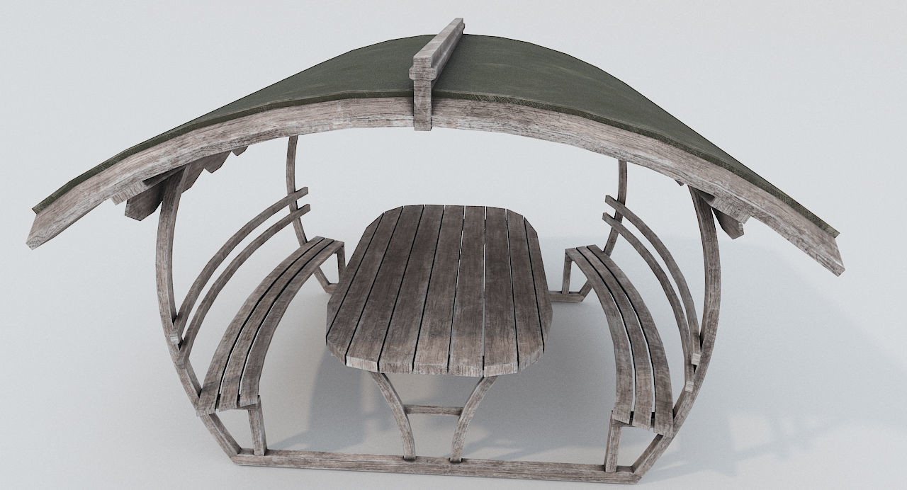 Wooden Old Pergola PBR Low-poly 3D model_1
