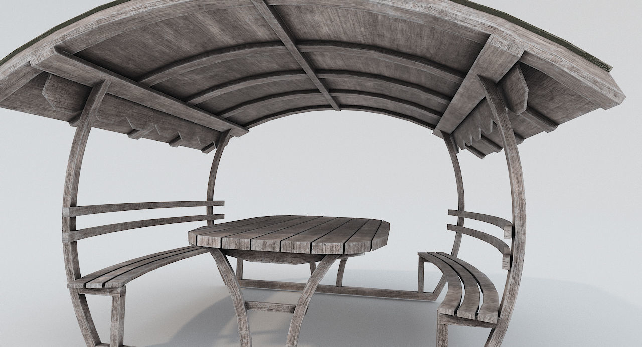 Wooden Old Pergola PBR Low-poly 3D model_2