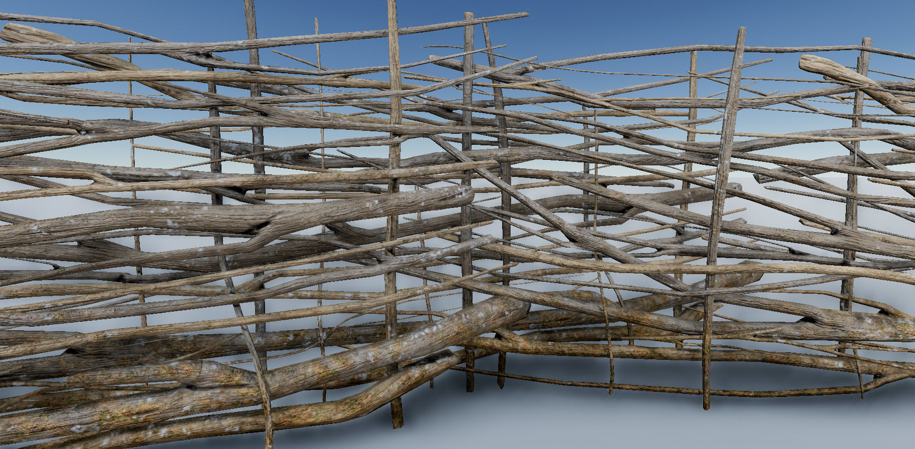 Fence Low Poly PBR sculpture made of branches and sticks Low-poly 3D model_3