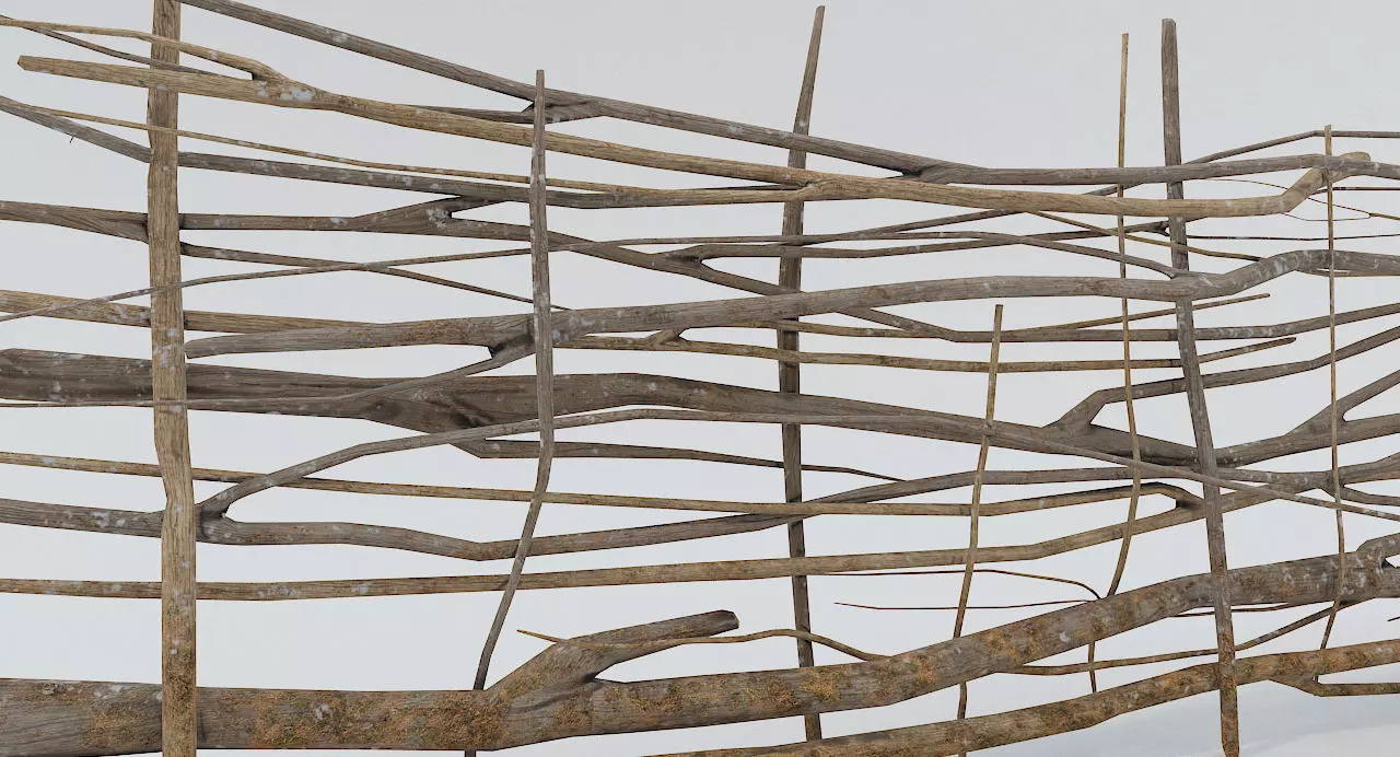 Fence Low Poly PBR sculpture made of branches and sticks Low-poly 3D model_0
