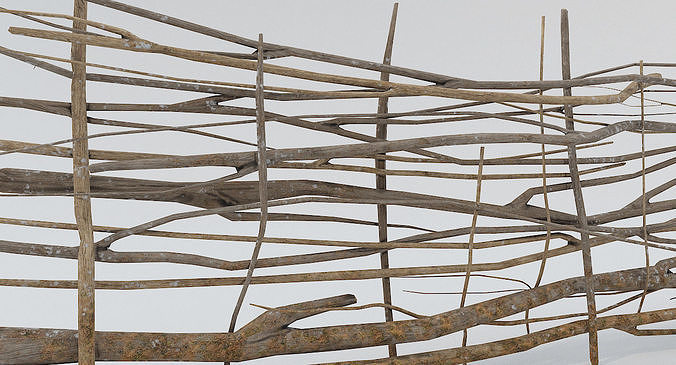 Fence Low Poly PBR sculpture made of branches and sticks Low-poly 3D model