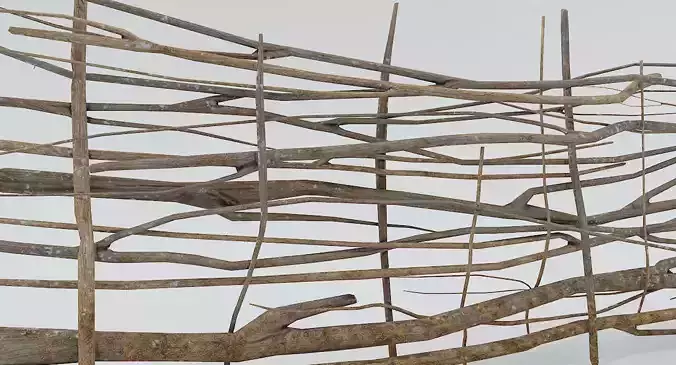 Fence Low Poly PBR sculpture made of branches and sticks Low-poly 3D model
