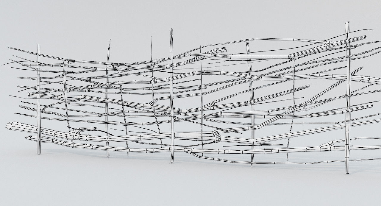 Fence Low Poly PBR sculpture made of branches and sticks Low-poly 3D model_4