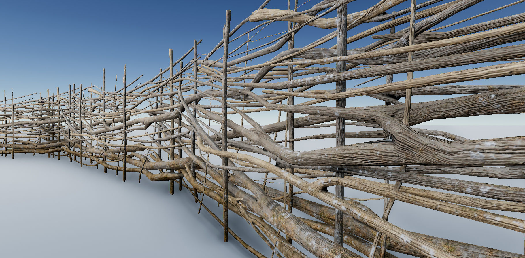 Fence Low Poly PBR sculpture made of branches and sticks Low-poly 3D model_2