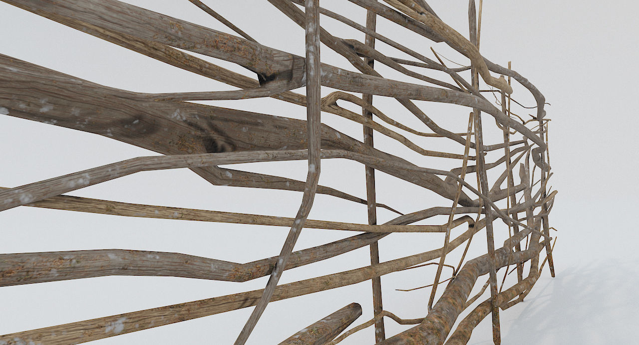 Fence Low Poly PBR sculpture made of branches and sticks Low-poly 3D model_1