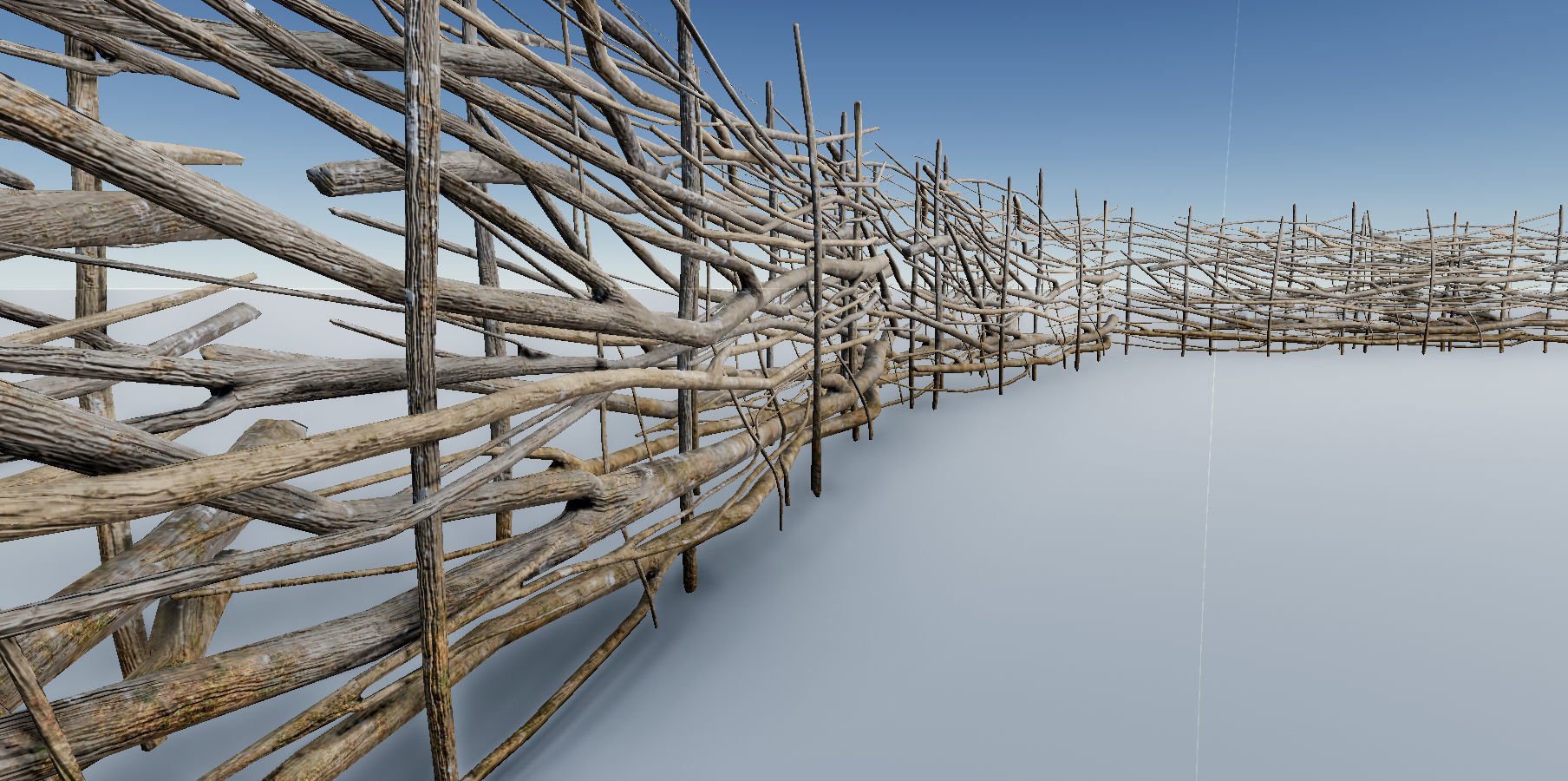 Fence Low Poly PBR sculpture made of branches and sticks Low-poly 3D model_5
