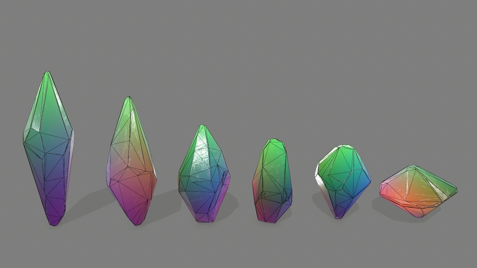 crystal set rainbow colored stone Low-poly 3D model_11