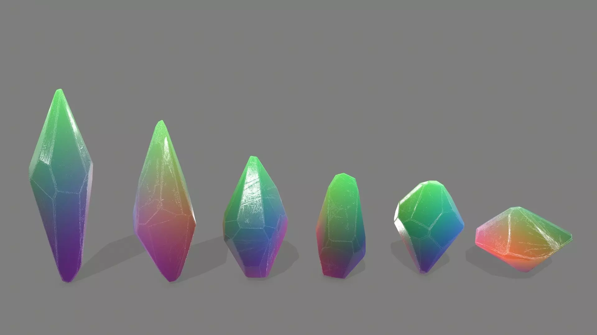crystal set rainbow colored stone Low-poly 3D model_0