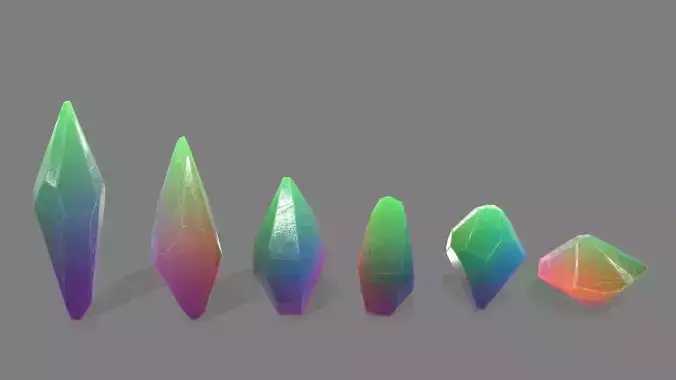 crystal set rainbow colored stone Low-poly 3D model