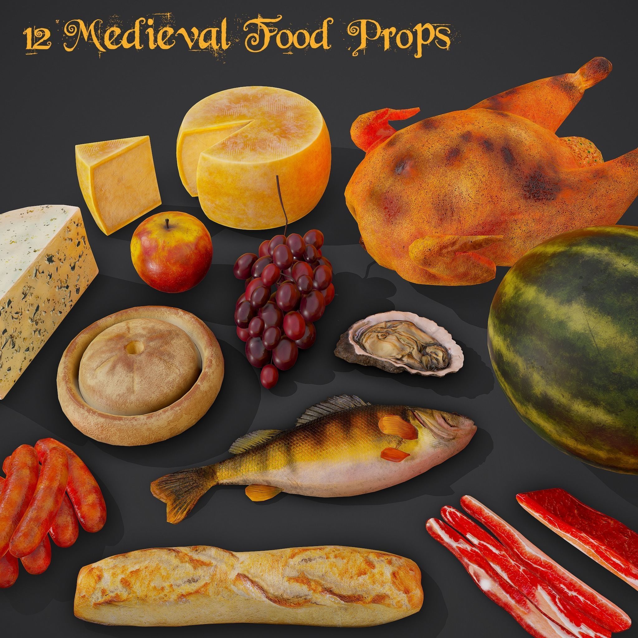 12 Medieval Food Props  3D Model Collection_78