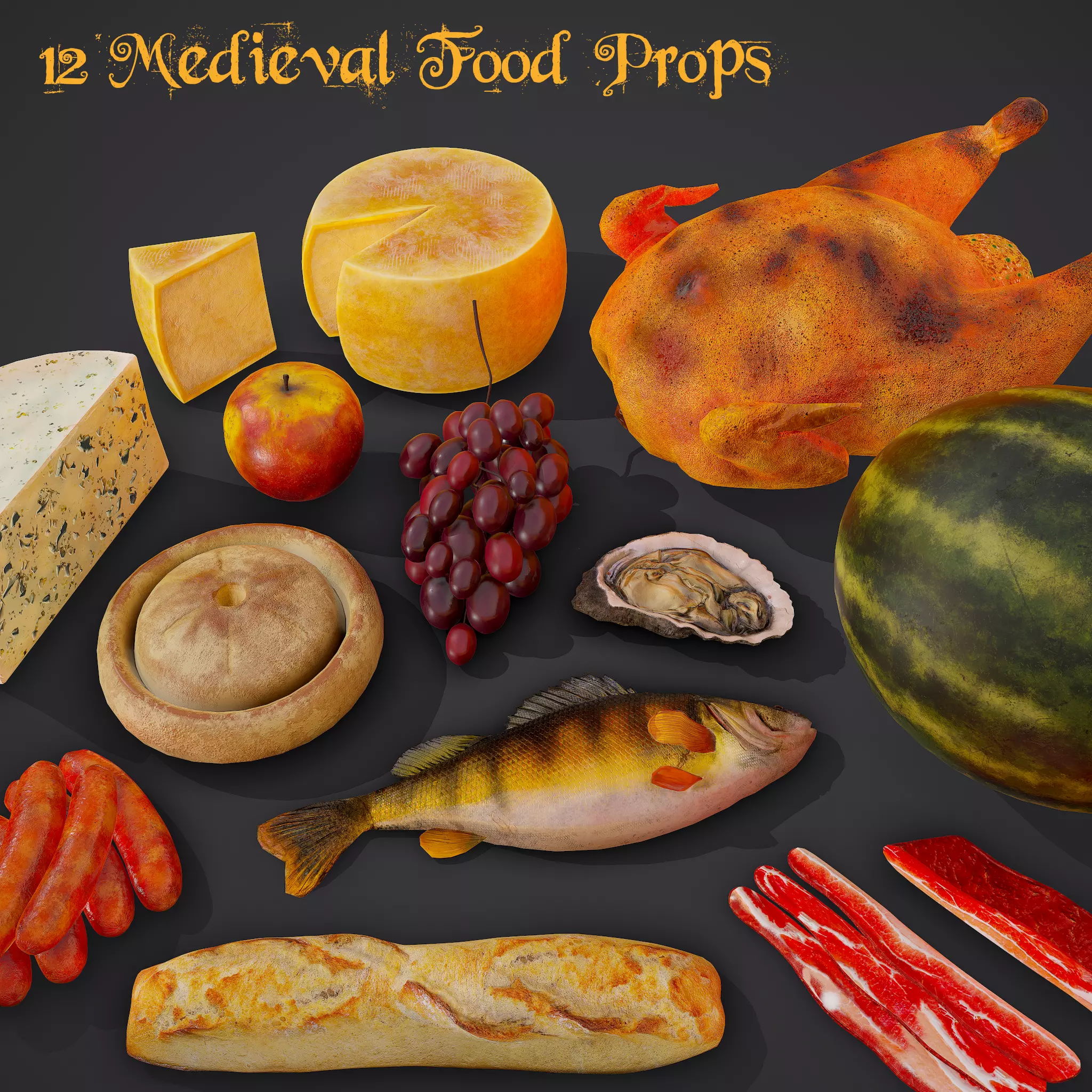 12 Medieval Food Props  3D Model Collection_0