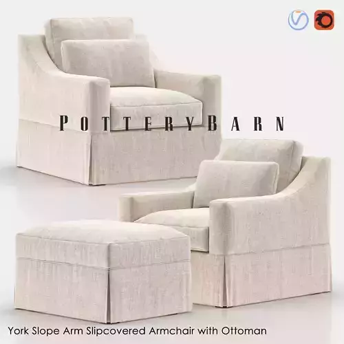 YORK Slope Arm Slipcovered Armchair with Ottoman