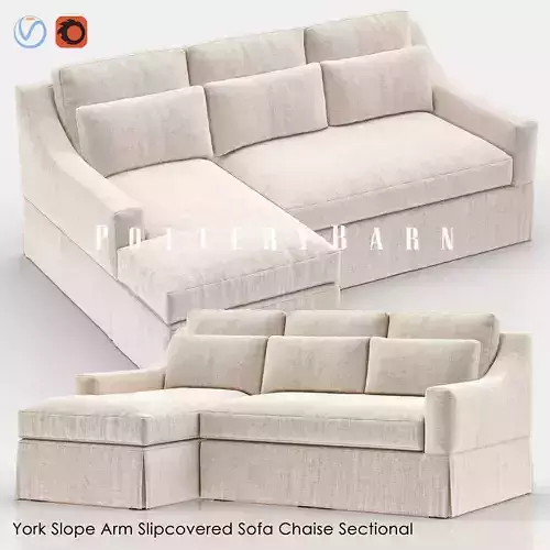 YORK Slope Arm Slipcovered Sofa Chaise Sectional 3D model