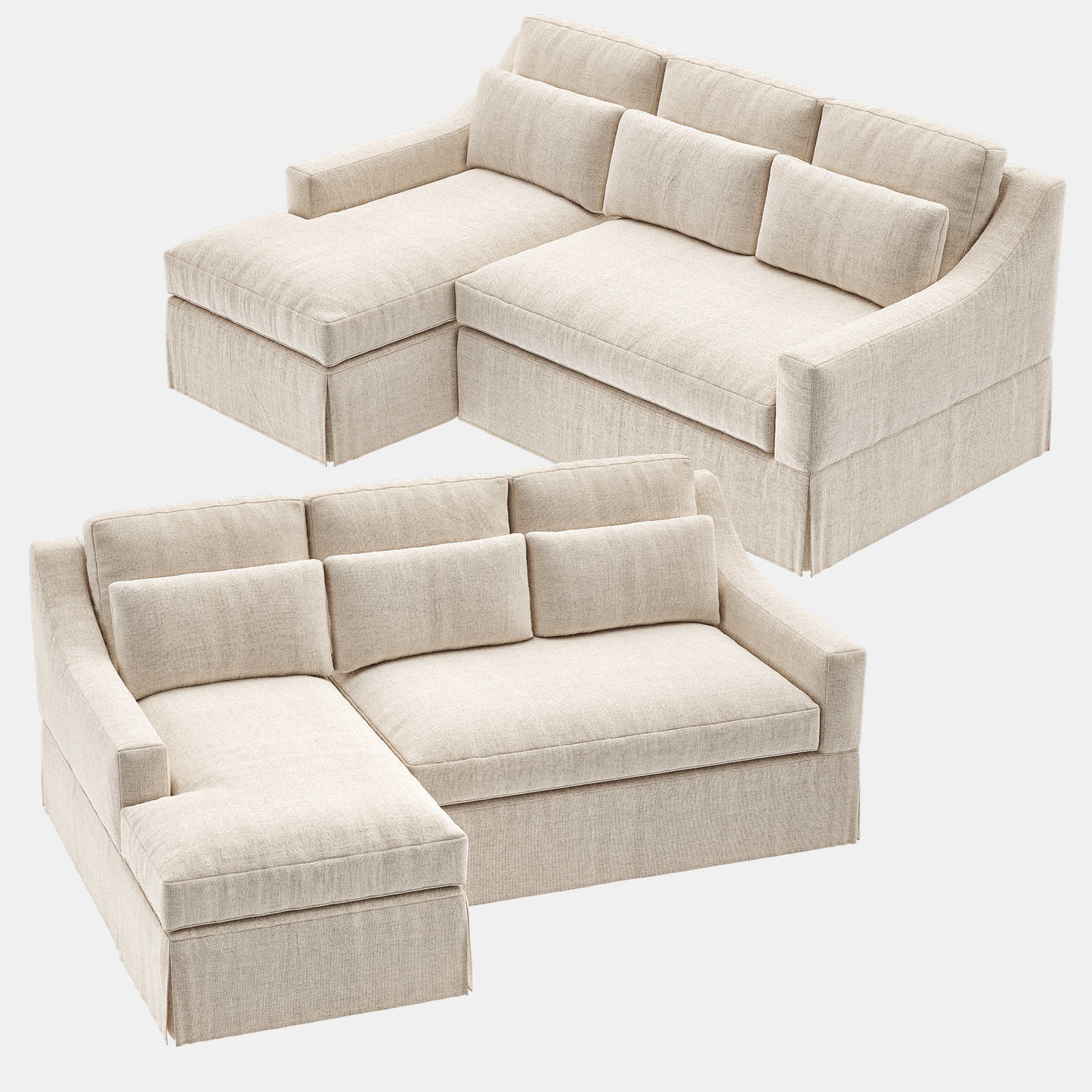 YORK Slope Arm Slipcovered Sofa Chaise Sectional 3D model_1