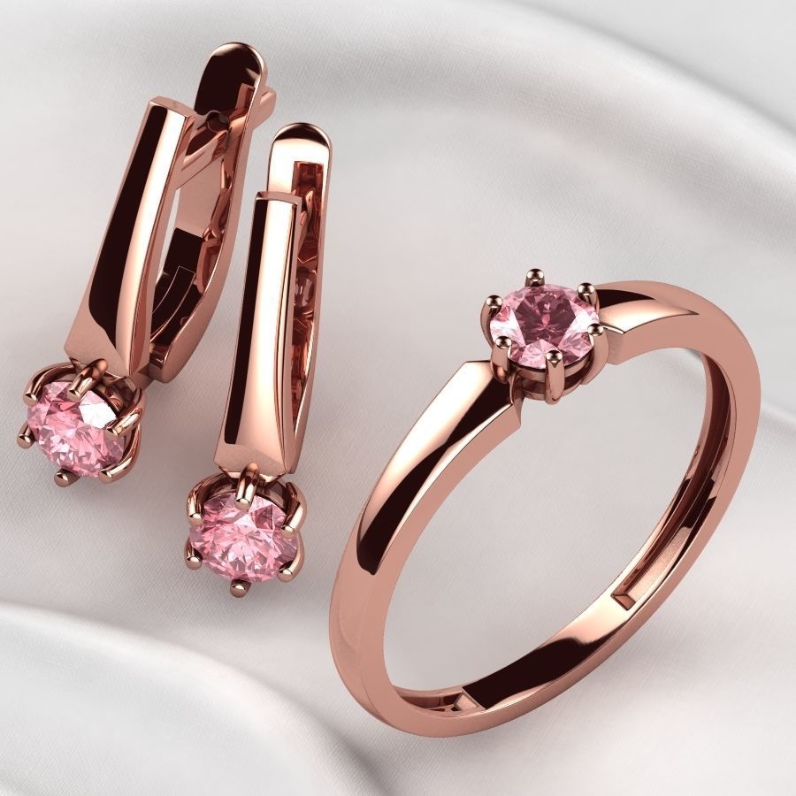 4mm Emerald Gems Ring and Earrings Set 3D print model_5